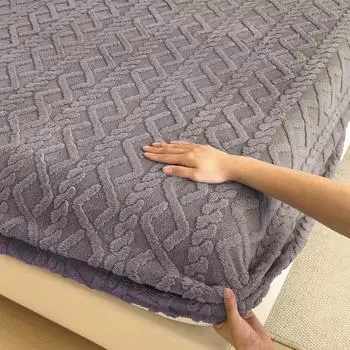 Утолщенная теплая простыня на резинке, однотонное бархатное постельное белье из тафты, двуспальная кровать размера «king-size», чехол для зимнего матраса, мягкий 90x190x30cm