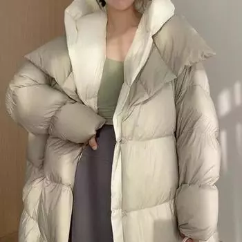 Утолщенная теплая пуховая хлопковая одежда женская средняя и длинная 2024 новая зимняя модная куртка с капюшоном из искусственного утиного пуха до колена M
