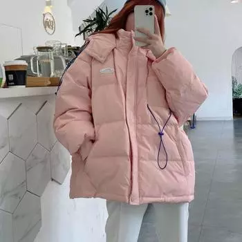 Утолщенная теплая женская зимняя куртка с модной нашивкой, ветрозащитная парка, пальто высокого качества с капюшоном, утолщенная хлопковая стеганая куртка, женская 2022 S
