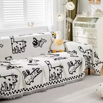 Утолщенная ткань синели, полотенце для волос с песком, современный простой мультяшный узор, милый чехол для дивана, чехол для дивана с защитой от царапин для кошек 180*130cm