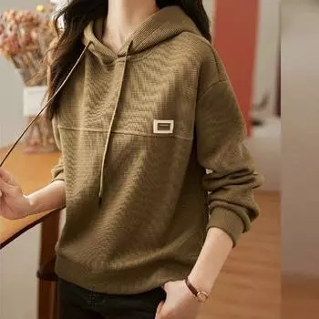 Утолщенная толстовка, женский однотонный пуловер с капюшоном, топ S хаки