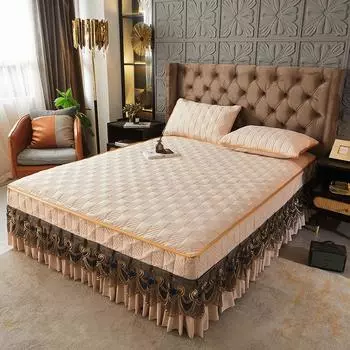 Утолщенная юбка-кровать, домашний роскошный комплект постельного белья, кружевное покрывало принцессы, противоскользящее покрывало с наволочкой для размера King Queen 3 Pcs 120x200cm