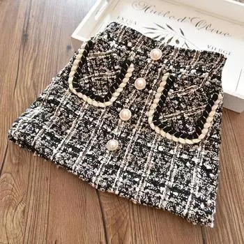 Утолщенная юбка принцессы из плюша и шерсти для девочек, клетчатая юбка-полуюбка для девочек, детская юбка в полоску для детей 150