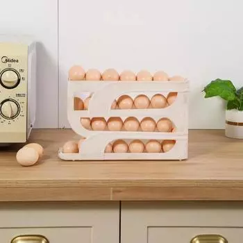 Утолщенная версия ящик для хранения яиц с выдвижной крышкой, ящик для хранения на боковой двери холодильника, вращающийся лоток для яиц с пищевым классом, автоматический лоток для яиц