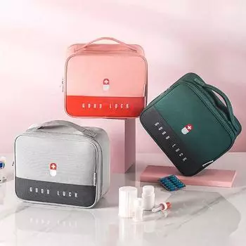 Утолщенная вместительная сумка для хранения аптечки для всей семьи розовый