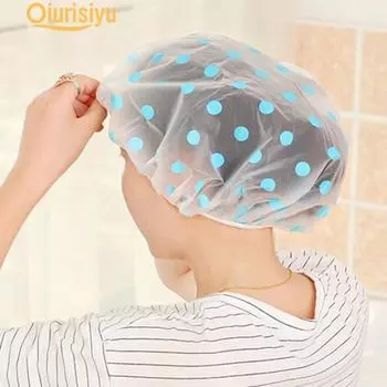 Утолщенная водонепроницаемая шапочка для душа и ванной в горошек розовый