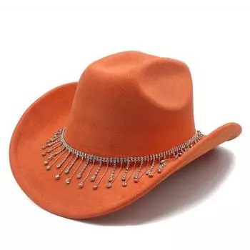 Утолщенная замшевая ткань, свадебный цилиндр, шляпа с бахромой и стразами, ковбойская шляпа в стиле вестерн. M56-58cm