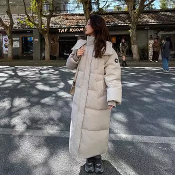 Утолщенная женская куртка-пуховик 2024 года, зимняя новая корейская модель 90, белое утиное пуховое пальто длиной до колена S