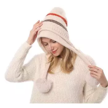 Утолщенная женская лыжная шапка с помпонами из меха, зимняя женская шапка-бини, женская мягкая теплая вязаная шапка, рождественские подарки One Size жёлтый