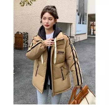 Утолщенная зимняя куртка для женщин с контрастными цветами, хлопковое пальто в корейском стиле, короткая секция, имитация двухкомпонентного пуховика M