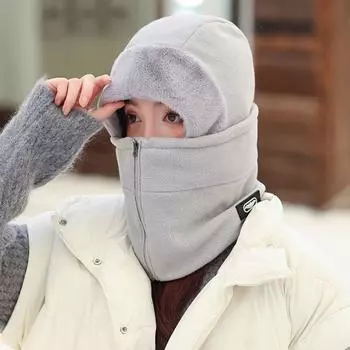 Утолщенная зимняя шапка-балаклава, меховая маска, кепка-пуловер, повседневный плюшевый шейный платок, лыжный Black