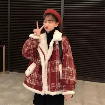 Утолщенное бархатное пальто в клетку, женское осенне-зимнее новое модное твидовое лоскутное универсальное пальто больших размеров M чёрный