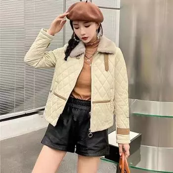 Утолщенное бархатное полупальто, хлопковое пальто, женское зимнее пальто из хлопка, новый стиль, маленькое пальто из искусственной кожи, маленькая модная хлопковая куртка M