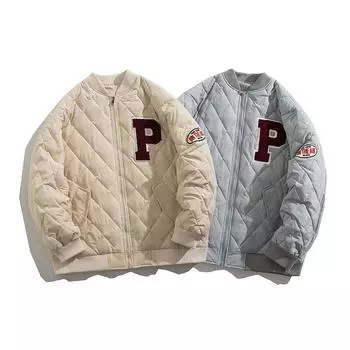 Утолщенное бейсбольное пальто с ромбами, свободная хлопковая куртка с хлопковой подкладкой, женская дизайнерская идея XL серый