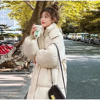 Утолщенное длинное пальто Женское зимнее водолазка с длинным рукавом Свободная миди женская куртка Модная уличная молния Твердая женская парка Пальто M белый