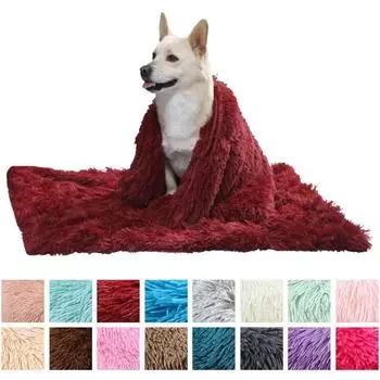 Утолщенное длинношерстное одеяло для собак, теплое теплое одеяло для кошек, двухслойное зимнее одеяло для домашних животных M розовый