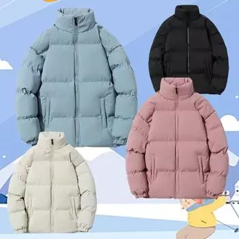 Утолщенное хлопковое пальто, мужская зимняя куртка, модная повседневная свободная теплая удобная куртка для пар для мужчин M чёрный