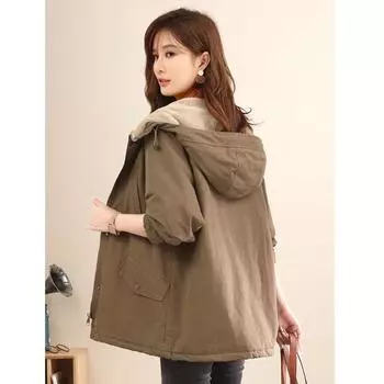 Утолщенное хлопковое пальто свободного покроя с капюшоном и флисовой подкладкой для женщин, зимнее повседневное пальто M