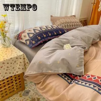 Утолщенное хлопковое постельное белье из четырех частей. Хлопковое одинарное и двойное пододеяльник из четырех частей. Общежитие из трех частей. King