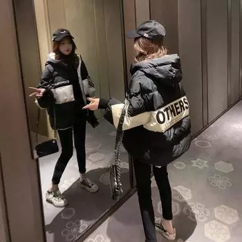 Утолщенное короткое хлопковое пальто для женщин, свободная куртка с капюшоном S