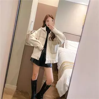 Утолщенное маленькое ароматное шерстяное пальто женское 2024 осенняя одежда новое женское джинсовое короткое однобортное шерстяное пальто прилив M95-110 чёрный