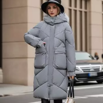 Утолщенное пальто из хлопка, пуховое пальто из хлопка, женское свободное зимнее пальто, пальто средней длины до колена из хлопка M темно-серого