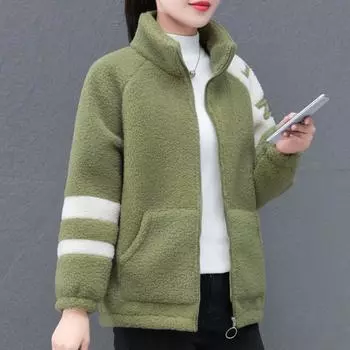 Утолщенное пальто из искусственного овечьего бархата для женщин, модное осенне-зимнее новое универсальное пальто из хлопка с вышитыми буквами для женщин M