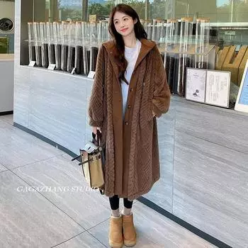 Утолщенное пальто с ромбовидным капюшоном, имитация двухкомпонентного пальто S