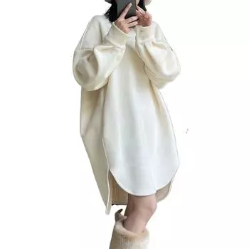 Утолщенное платье большого размера свободного кроя с длинным капюшоном для женщин, одежда в европейском стиле на осень-зиму L бежевый