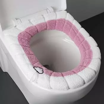 Утолщенное плюшевое O-образное сиденье для унитаза Универсальное сиденье для унитаза Чехол для сиденья Подушка для сиденья унитаза Плюс Плюшевый чехол для сиденья унитаза AVE handle розовый