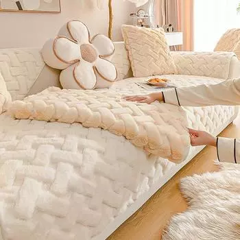 Утолщенное плюшевое полотенце для дивана, однотонное универсальное покрытие для дивана, мягкие нескользящие комбинированные чехлы для дивана, коврик для дивана для гостиной 70x70cm 1pcs