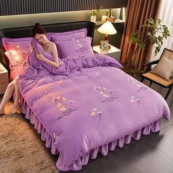 Утолщенное постельное белье для сохранения тепла зимой, коралловый флис, флис, молочный флис набор из 4 предметов не сбивается пододеяльник 1.5m bed 4pc 2 * 2.3m quilt cover
