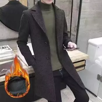 Утолщенное шерстяное пальто средней и длинной длины из хлопка Корейская версия молодежного облегающего и теплого шерстяного пальто M