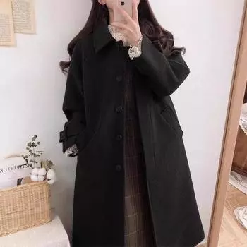 ] Утолщенное шерстяное пальто женское шерстяное пальто осень и зима маленький мужской высокий смысл стиль Хепберн S