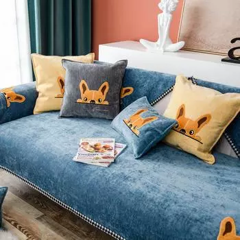 Утолщенное синельное полотенце для дивана, нескользящее 1/2/3/4-местное диванное кресло с защитой от царапин, милые собаки, чехлы на диван для гостиной, столовой 70x70