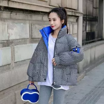 Утолщенное свободное хлопковое пальто в сетку, женское короткое свободное пальто, теплая куртка для отдыха M розовый