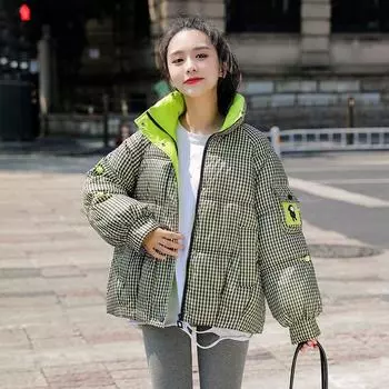 Утолщенное свободное хлопковое пальто в сетку, женское короткое свободное пальто, теплая куртка для отдыха M