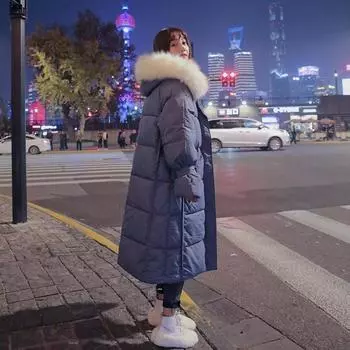 Утолщенное свободное зимнее пальто из хлопка в корейском стиле с большим меховым воротником для женщин XS белый