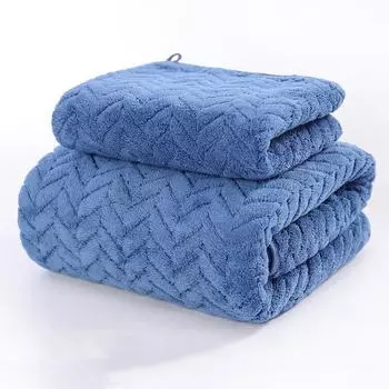 Утолщенное впитывающее полотенце из кораллового флиса в виде пшеничного колоса, банное полотенце 35x75cm синий