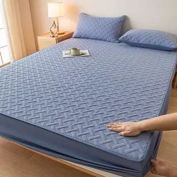 Утолщенное вязаное хлопковое покрывало на кровать, противоскользящий защитный чехол для матраса, фиксированный шестисторонний чехол для постельного белья «все включено» 90x190x30cm