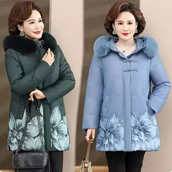Утолщенное зимнее хлопковое пальто с подкладкой для женщин среднего возраста, стильная куртка из хлопка XXXL синий