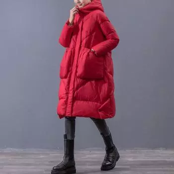 Утолщенное зимнее пальто на белом утином пуху для женщин, винтажное теплое пальто средней длины больших размеров M