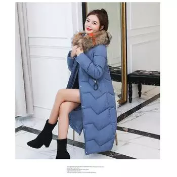 Утолщенное зимнее теплое хлопковое пальто для женщин, облегающая одежда длиной до колена с капюшоном M красный