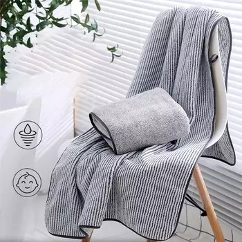 Утолщенные банные полотенца для тела Полотенце из микрофибры Тренажерный зал Спортивный душевой халат для спа-салона Домашние серые полосы Спа-ванна Мягкие впитывающие мочалки Дорожное полотенце 70x140cm