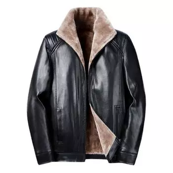 Утолщенные бархатные кожаные куртки среднего и пожилого возраста для полных мужчин. Зимние куртки для мужчин больших размеров. Свободные теплые кожаные куртки больших размеров.