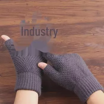 «Утолщенные бархатные шерстяные зимние перчатки с двумя пальцами для мужчин и женщин, теплые и эластичные для вождения на открытом воздухе» One Size темно-синий