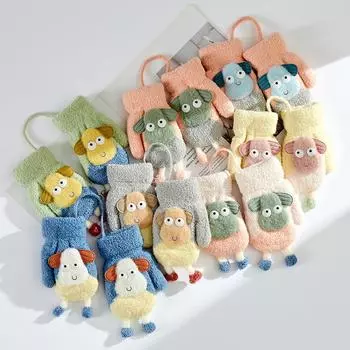 Утолщенные бархатные теплые перчатки с рисунком на шее для детей в возрасте от 3 до 7 лет, младенцев и маленьких детей, чтобы защитить себя от холода One size