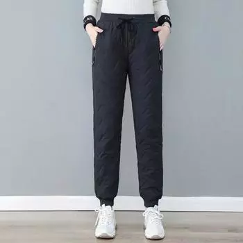 Утолщенные брюки с флисовой подкладкой для женщин среднего и пожилого возраста, осенне-зимние, ветрозащитные, теплые, повседневные спортивные брюки, размер плюс 7xl L чёрный