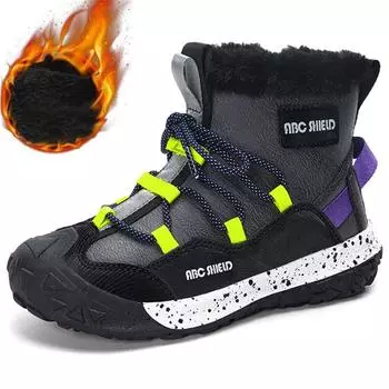 Утолщенные детские ботинки, нескользящие, теплые, средние, зимние ботинки из хлопка для мальчиков и девочек 30 темно-синий/красный