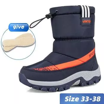 Утолщенные детские ботинки, нескользящие теплые зимние ботинки среднего размера с кошками, зимняя повседневная непромокаемая хлопковая обувь для мальчиков и девочек 33 чёрный